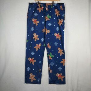 DEC 25th Gingerbread Men Christmas Pants Blue Holiday Novelty Trousers Men's L